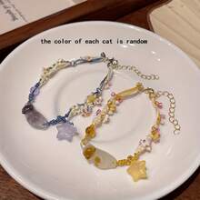 2 Pieces Cute Kitten Pendant Handwoven Bracelet Set - Unique Best Friends,, And Wives - Random Color Blue/Yellow Animal Charm Bracelet - Daily Accessory JGZH - 2 chiếc vòng tay - Xem 4