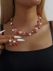 3件套仿珍珠花卉婚礼首饰套装 - 项链和耳环，适合正式场合，新娘配饰 - 80854301 - 查看 20