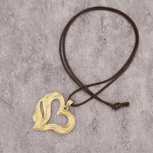 1件简约金色几何心形合金吊坠项链，时尚日常项链，配蜡绳，适合女孩、女士、女友，情人节、母亲节礼物 - 幾何形愛心 - 查看 7