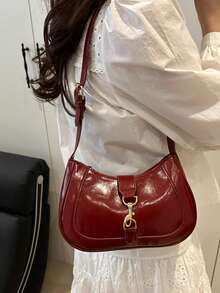 1个复古简约新月形可调节肩带斜挎包，适合约会、外出、聚会，小巧便携 - 紅色 - 查看 7