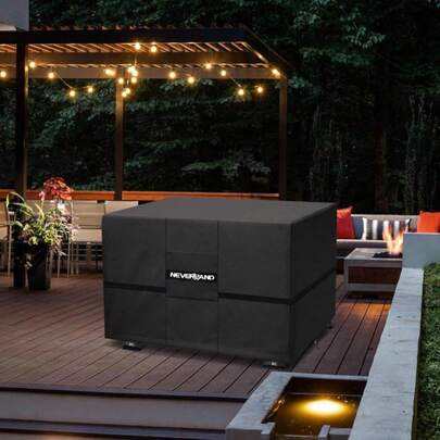 NEVERLAND Fire Pit Cover Round, Waterproof Outdoor Firepit Covers Round For 32-36 Inches 600D Oxford Heavy Duty Patio Gas Fire Pit Covers With 4 Buckle Straps And Air Vents, 36 X 24 Inch Black