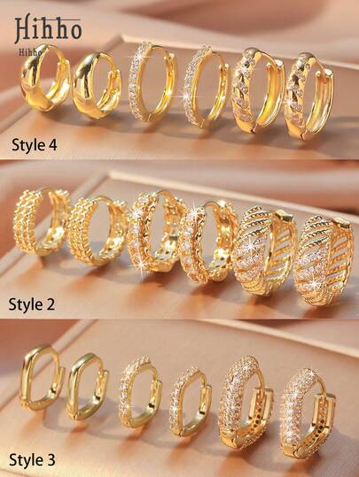 Hihho Bộ 6 khuyên tai kẹp thiết kế cao cấp phong cách Âu Mỹ, khuyên tai Zirconia cổ điển, khuyên tai sang trọng tối giản, thích hợp đeo hàng ngày hoặc đeo một lần, quà tặng tuyệt vời cho bạn bè