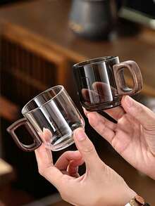 High Borosilicate Glass Tea Cup With Wooden Handle, Large Capacity Drinking Water/Coffee Cup Wooden Handle Glass Cup, Home Use Milk Tea/Juice Single Layer Cup Small Capacity Handmade Coffee Cup With Walnut Wood Handle Home Breakfast Milk Tea/Beverage Cup, Christmas/Valentine's Day Gift - Multicolor - View 8