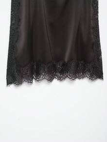 DEEKA Summer New Women's Fashion Elegant Satin Lace Blouse - Coffee Brown - View 10