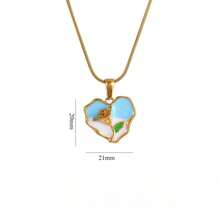 1件不锈钢珐琅蝴蝶花朵吊坠项链，简约心形吊坠项链，时尚日常佩戴饰品 - 彩色 - 查看 13