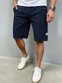 Men's Summer Quick-Dry Shorts, Minimalist Solid Color Zipper Pocket Casual Sports Shorts, Skin-Friendly Comfortable Beach Pants - Blue - View 7