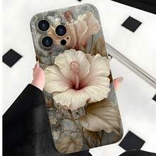 2026 nueva funda de teléfono esmerilada, funda de teléfono con estampado floral de hibisco para  17 15 Pro Max,  17 14 Pro,  17 13, funda de protección para teléfono  Galaxy S23 S22 S21, funda de pareja, regalo para novio, novia, regalo de San Valentín, regalo de cumpleaños - Blanco antiguo - Ver 2