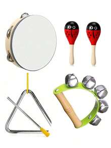 木制奥尔夫乐器玩具收纳袋，音乐启蒙打击乐器，铃铛，木制沙锤，三角铁，手鼓等。 - 彩色 - 查看 7