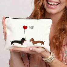 腊肠犬图案布艺化妆包 - 女士旅行洗漱化妆包 - 送给腊肠犬爱好者的礼物 - 情人节主题腊肠犬妈妈礼物，DIY手工，串珠收纳，串珠和珠宝制作