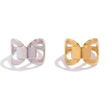 2枚/1枚女士粗款几何18k镀金不锈钢戒指，厚实叠戴戒指，简约时尚饰品 - 彩色 - 查看 7