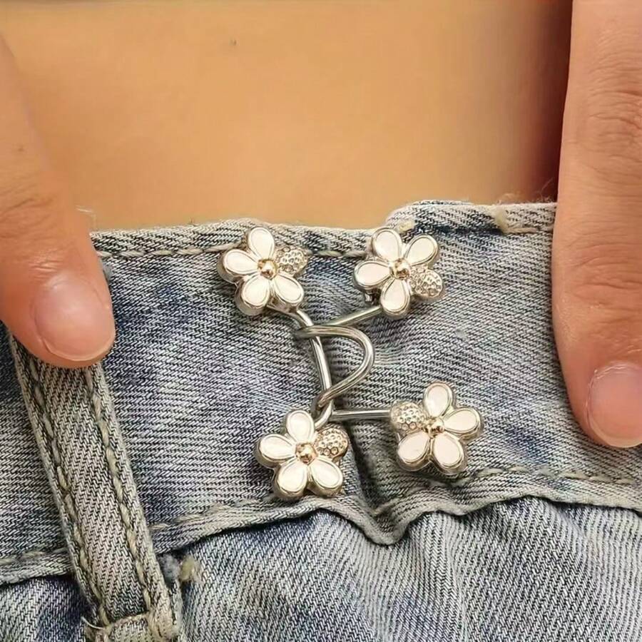 1/2/4对装花朵扣腰带，可拆卸腰夹，腰带配件，裤夹腰部收紧器