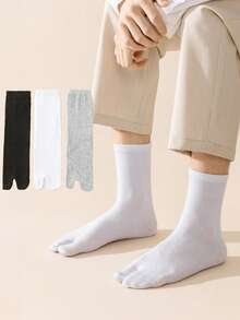 1/3 Pairs Men's Black & White Toe Socks | Minimalist Solid Color Business Socks, Unisex Two-Toe Socks For All Seasons