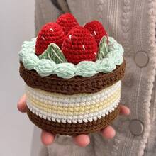 DIY钩针草莓蛋糕收纳盒毛线工艺套装，手工生日/情人节礼物（女士款）