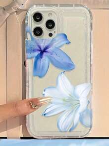 Flower Summer Floral Blue Lily Transparent Phone Case, Compatible With Apple 17 Pro Max/16 Pro Max/17 Pro/16/11/12/13/14/15/15 Pro/15 Plus/15 Pro Max, Waterproof, Shockproof, Anti-Fall, Anti-Scratch - Multicolor - View 2