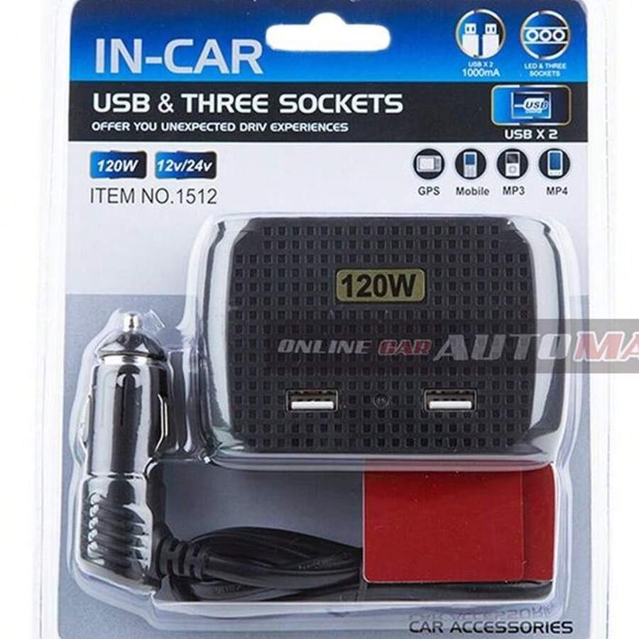 OISE ART STORE Sdoppiatore Adattatore 3 Accendisigari Triplo + 2 Usb 120w Auto Camper Barca Multicaricatore - - Multicolore - Visualizzare 1
