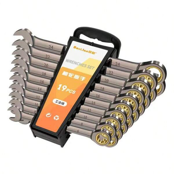 12pcs Metric Ratchet Wrench Set, 8-19mm Ratchet Combination Wrench With Organizer, 72 Teeth Chrome Vanadium Steel