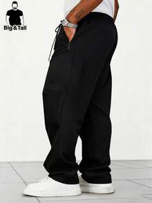 男士大码轻便透气休闲运动裤，带拉链口袋，适合日常休闲和户外穿着 - 黑色 - 查看 2