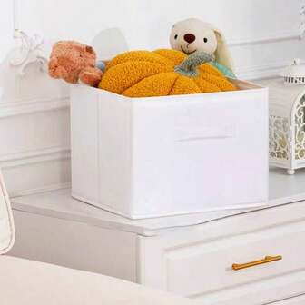 1pc Solid Color Square Fabric Storage Box, Foldable Wardrobe Organizer, Clothes, Pants, Sweaters, Shirts, Blankets, Towels Divider Storage Box, Multi-Functional Home, Office, Desk Organizer, Stackable, Sturdy