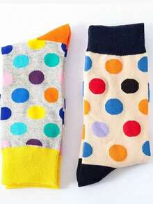1/8 paires de chaussettes d'équipe colorées à pois pour femmes/hommes - chaussettes mi-mollet amusantes et décontractées (motifs assortis) - Multicolore - Voir 3