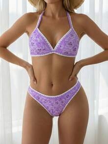 Women's Floral Print Sexy Bikini Swimwear Set, Summer Beach - Multicolor - View 1