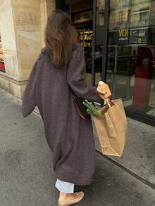 Áo khoác cardigan cổ chữ V dáng rộng FOR BEAUTY, áo len dài tay dệt kim thời trang và đa năng, kiểu dáng tối giản, màu xám, thích hợp cho năm mới. - xám tím - Xem 5