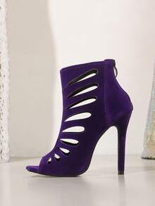 Women's High Heel Fashion Sandals, Peep-Toe Zipper Decor Hollow Out 11cm Super High Heel Sexy Elegant Stylish Sandals, Size 42 - Purple - View 4