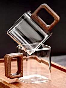 High Borosilicate Glass Tea Cup With Wooden Handle, Large Capacity Drinking Water/Coffee Cup Wooden Handle Glass Cup, Home Use Milk Tea/Juice Single Layer Cup Small Capacity Handmade Coffee Cup With Walnut Wood Handle Home Breakfast Milk Tea/Beverage Cup, Christmas/Valentine's Day Gift - Multicolor - View 9
