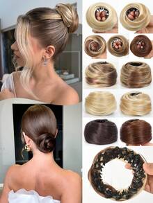 Synthetic Hair Bun With Circle Elastic Clips Straight Donut Updo Hair Wig Bird's Nest Shaped Retractable Hairpieces 4 Inch Stretchable Elegant Women's Magic Bun Maker High Temperature Fiber Suitable For All Hair Types Firm Fit Design Easily Create Stylish Black Bun Maker - Multicolor - View 3
