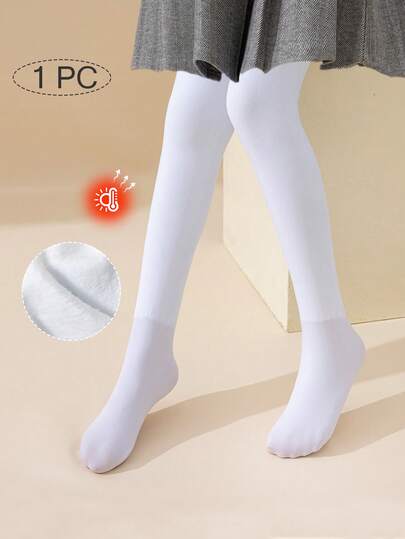 1 件女童/儿童/幼儿纯色无脚紧身裤/打底裤，白色，光滑，柔软，亲肤，适合公主/可爱风格，四季皆宜，冬季，日常穿着，优雅，百搭，户外紧身裤，返校