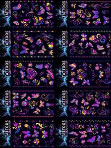 10张夜光纹身贴纸，防水防紫外线霓虹面部纹身，黑暗中发光临时纹身，身体贴纸，派对礼品用品，音乐节必备，情人节用品 - 彩色 - 查看 9