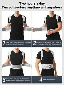 人体工学背部支撑带 – 可调节弹性支撑，透气面料，可手洗，男女通用姿势矫正器，运动医学，符合人体工学的姿势矫正设计，透气材质，背部支撑带，男女通用可调节肩带，舒适透气设计，增强身体自信，轻便灵活，适合日常穿着、办公、运动健身。
