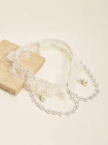 1条白色蕾丝腿链，仿珍珠蝴蝶装饰新娘大腿链