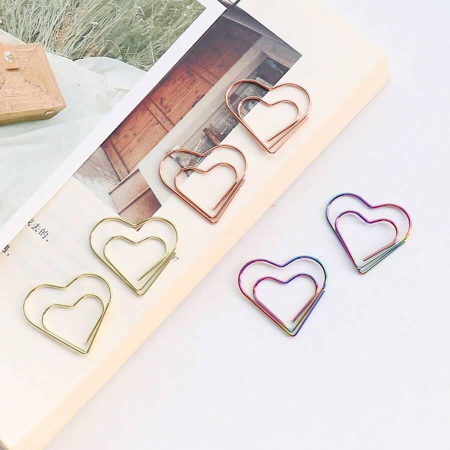Bộ 50 kẹp giấy mini hình trái tim bằng kim loại, kẹp đánh dấu trang hình trái tim nhiều màu sắc, kẹp hình hoạt hình dễ thương dùng cho văn phòng, trường học, đóng sách, trang trí ghi chú. - Nhiều màu - Xem 1