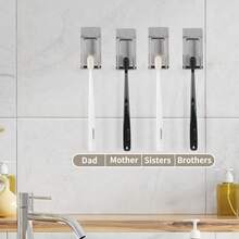 4 Pcs Adhesive Toothbrush Holders,304 Stainless Steel Toothbrush Holders Wall Mounted Electric Toothbrush Holder For Bathrooms Accessories (4, Silver) - 銀色 - 查看 2