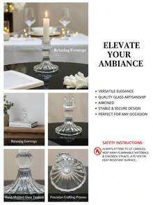 Elegant Transparent Glass Diamond Patterned Candle Holder, Minimalist Crystal Glass Candle Holder, Decorative Wreath, Glass Candle Plate, Coaster, Suitable For Wedding, Valentine's Day, Dining Table Decor, Home Decoration - Multicolor - View 4