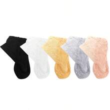 5 Pairs Summer Woman Lace Flower Hollow Out Hosiery Breathable Cool Tulle Transparent Invisible Ruffle Socks Ladies - Multicolor - View 9