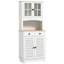Kitchen Cabinet With Glass Doors, 2 Drawers, Sideboard, Dining Room Cabinet, Wood, 68 X 39.5 X 170 Cm, White - White - View 1