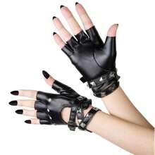 Fingerless Gloves For Women Black PU Leather Punk Rock Gloves Halloween Cosplay Half Finger Accessories Biker Driving Motorcycle Gothic Glove - 如圖所示 - 查看 2