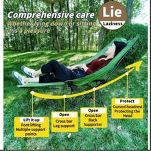 3-Position Adjustable Outdoor Folding Chair - Portable Camping & Beach Lounge Chair With 3-Level Reclining Positions, Lightweight Foldable Design, Ergonomic Armrests & Leg Rests For Backyard, Picnic, Travel - Beige/Green/Black, Lounge Chair Outdoor - 黑色 - 查看 7