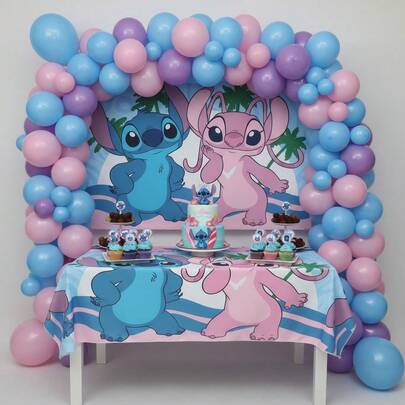 Kit festa Stitch Decoração Toalha de Mesa + Painel