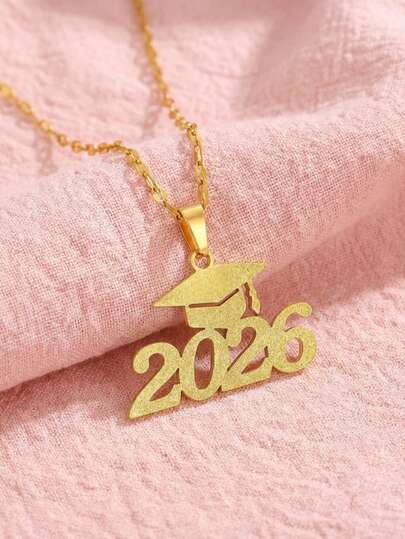 2026 Graduation Cap Necklace, Stainless Steel Material, Gold Sandblasted Finish, Suitable For Male And Female Graduates And Friends, Graduation Gift, Back To School Accessory