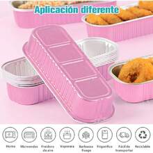 Juego de 50 Moldes para Hornear, Moldes Rectangulares de Aluminio de 200ml, Mini Moldes para Hornear Pan con Cucharas y Tapas, Moldes para Tartas para Magdalenas, Pastel, Minibrownie,36978856 - Púrpura malva - Ver 6