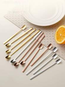 5/1件不锈钢咖啡搅拌勺、盛菜勺、方头勺、长柄精致小汤勺、蜂蜜勺、甜点勺，轻松处理果汁和饮料。 - 彩色 - 查看 5