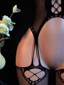 1 Piece Sexy Mesh Women's Lingerie - Body Stocking Neckline Bodysuit Sexy Lingerie, Suitable For Home And Outings - 黑色 - 查看 6