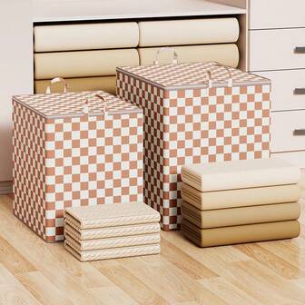 Cajas de almacenamiento de ropa con estampado de cuadros en múltiples estilos, bolsas de almacenamiento plegables para mantas con asas, cajas organizadoras de armario, artículos esenciales organizadores de ropa de cama para el hogar