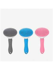 1pc Upgraded Soft Rubber Handle Cat Brush, Dog Brush, Flea Comb, Pet Deshedding And Grooming Brush, Cat Grooming Tool, One-Click Efficient Hair Removal Tool, Pet Grooming Brush, Pet Massage Brush, Detangling Tool, Pet Cleaning Tool, Fur Collection, Suitable For Long-Haired Pets, Essential Pet Deshedding Seasonal Item, Pet Supplies, Cat Supplies, Dog Supplies - Multicolor - View 5