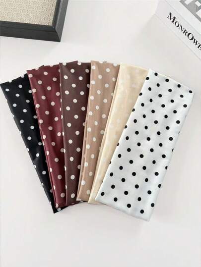 3pcs Women Elegant Sweet Polka Dot Print Elastic Widened 9cm Fabric Dotted Sports Headband, Suitable For Daily, Fitness, Running, Yoga, Sweat-Absorbent Hair Band Headscarf, Fashionable Hair Accessory, Bohemian Style Headband, Elegant
