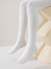 1pc Girls/Toddlers/Kids Vertical Striped Tights, White Solid Color Footed Pantyhose, Striped Leggings, Cute Princess Style Footless Tights, Spring Full Length Pants, All Season Dance Socks, Suitable For Daily Jumpsuits, Fashion Versatile Dance Pants, Outdoor Leggings, Back To School Season, Students, New Semester - White - View 3