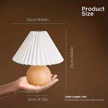 KUNJOULAM Cute Small Pleated Lamp, Modern Bedside Nightstand/Table Lamp With Beige Lampshade, Metal Base For Bedroom, Home Office, Living Room, USE E12 Bulb - 美規A型插(110-127V) - 查看 3