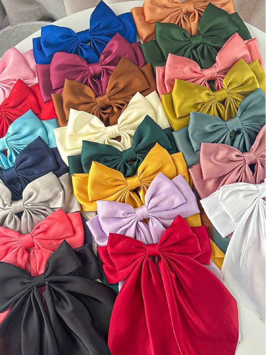 10个随机蝴蝶结丝带发夹，超大纯色发夹，女士爪夹，发卡，发夹 - 隨機10PCS - 查看 1